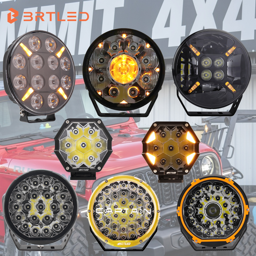 Round IP68 Strobe Lights for Vehicles Car Truck 4X4 106W LED Fog Driving Lights 7inch Auto Lighting Systems