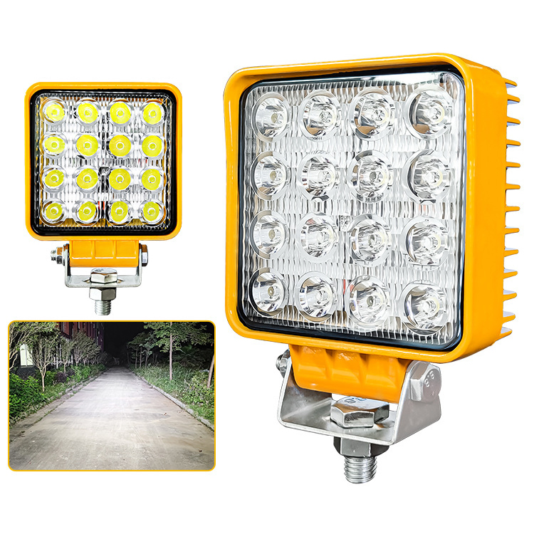 LED Work Light Driving Lights Yellow Housing 48W 38mm LED Flood Beam Waterproof Thickened Shockproof for Engineering Vehicles