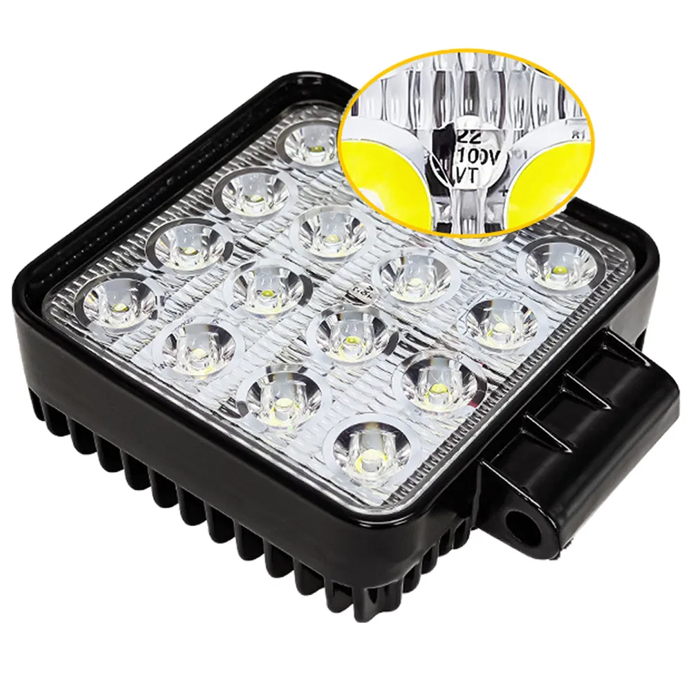 LED Work Light Driving Lights Yellow Housing 48W 38mm LED Flood Beam Waterproof Thickened Shockproof for Engineering Vehicles