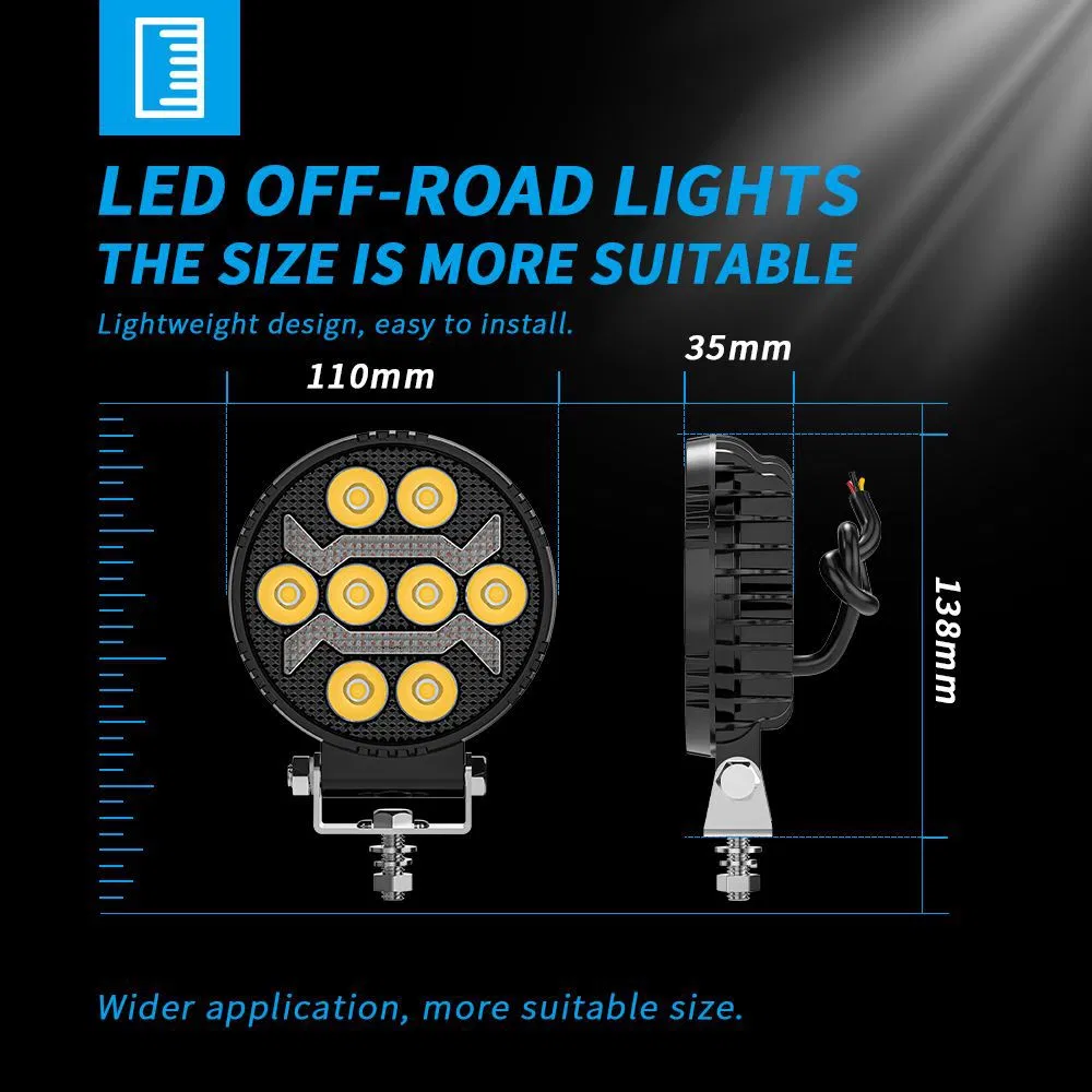 4inch LED Work Light 4X4 Round Spotlight 12LED White+Amber DRL for Car Truck off-Road Vehicle ATV SUV UTV 4WD Jeep Boat LED Car Light