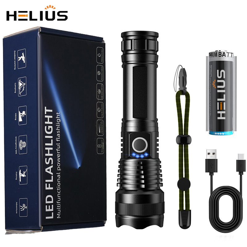 Helius 30W LED 1000m Long Range Powerful Torch Type-C Rechargeable Telescopic Zoom Tactical LED Flashlight