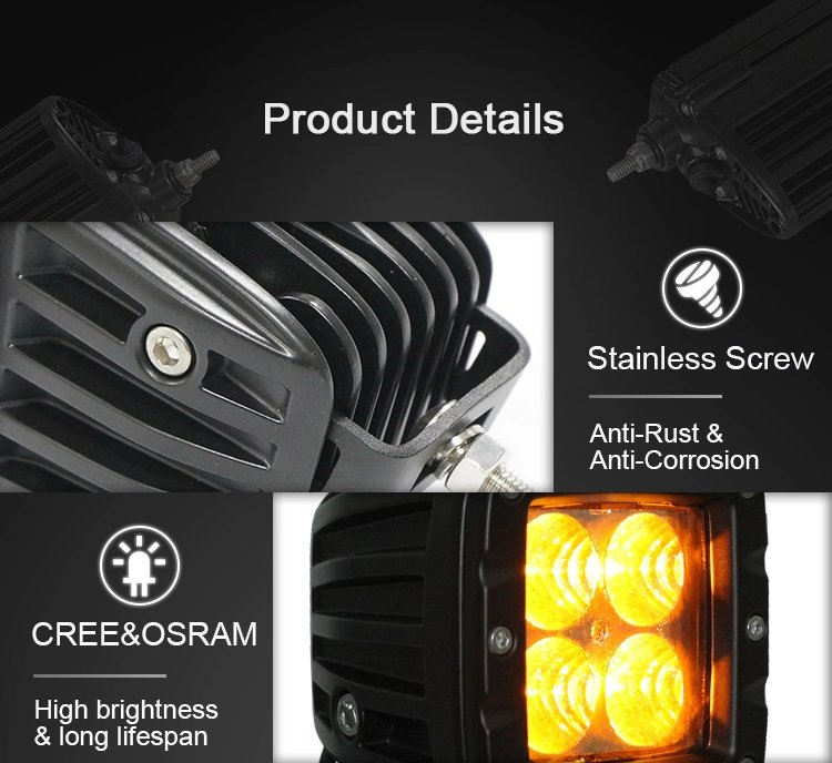 Motorcycle Accessories Offroad IP69K Amber LED Fog Work Light