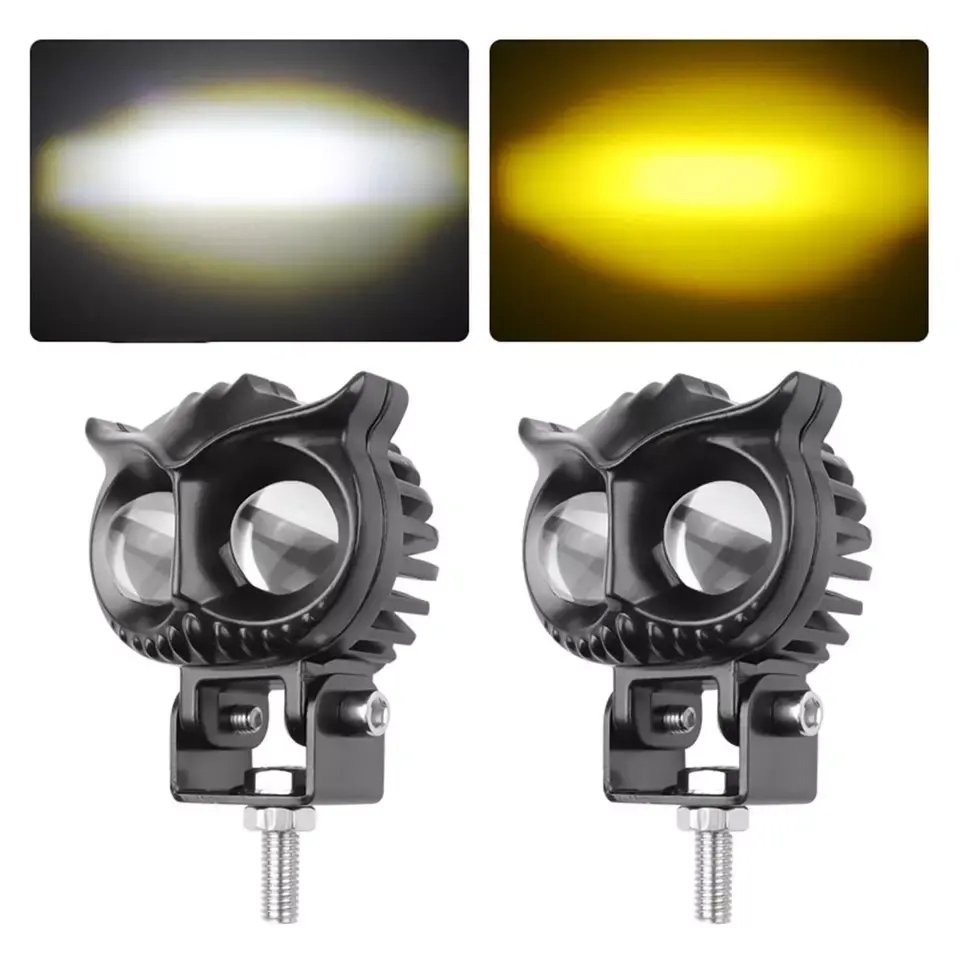 Motorcycles Yellow White Dual Beam LED Headlight High Brightness Owl Bicycle LED Spotlights