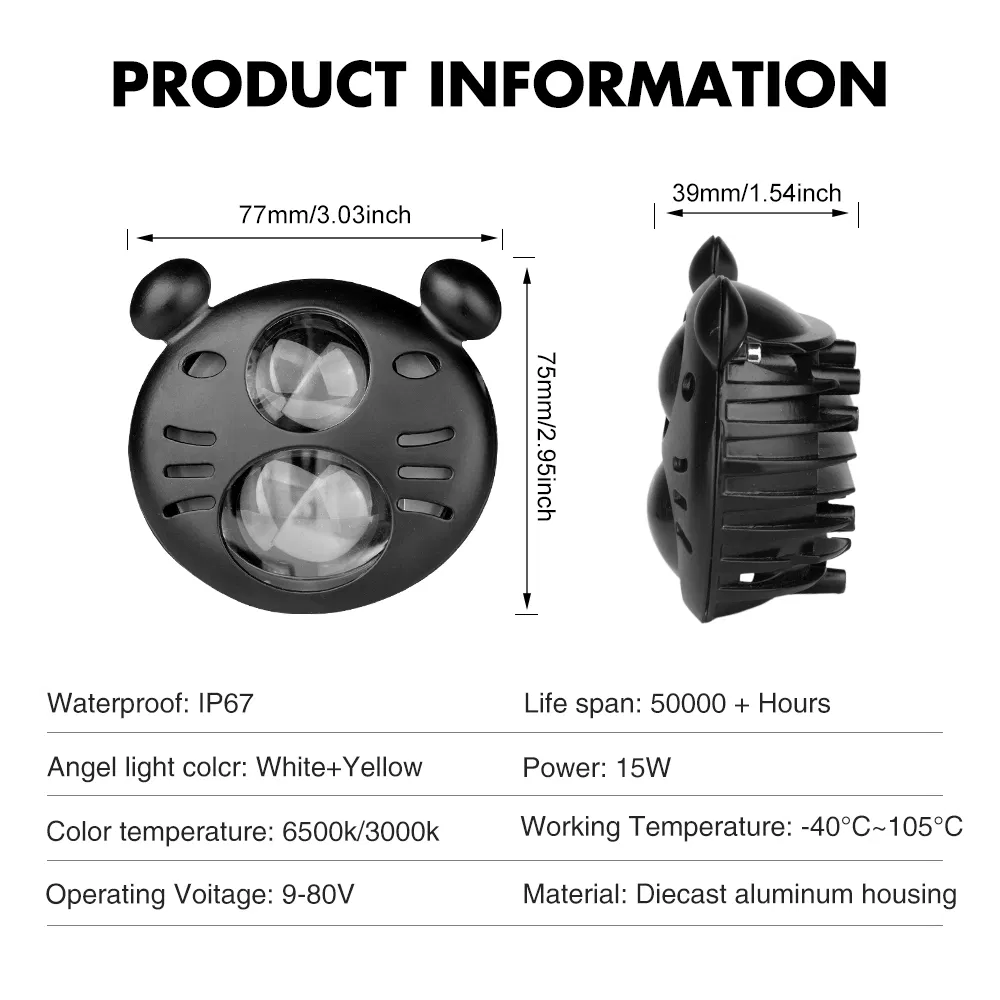 Bkr Motorcycle Spotlight LED Lens Headlamp Running Light High and Low Work Light Fog Light Bulb Car Truck Dirt Bike Aty