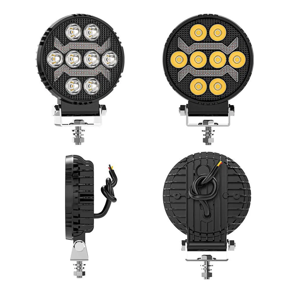 4inch LED Work Light 4X4 Round Spotlight 12LED White+Amber DRL for Car Truck off-Road Vehicle ATV SUV UTV 4WD Jeep Boat LED Car Light
