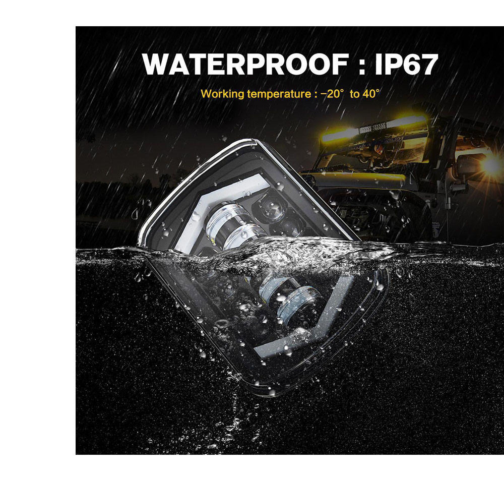 off Road Truck LED Work Driving Car Light 7 Inch Square LED Headlight Rectangle LED Driving Headiight High Low Beam with DRL