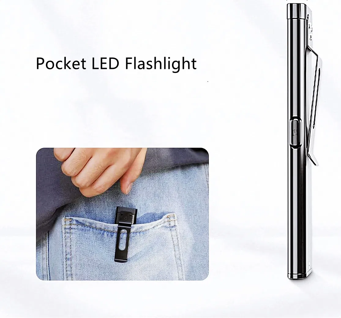 Rechargeable Flat Design Pocket Clip LED Flashlight with Magnet