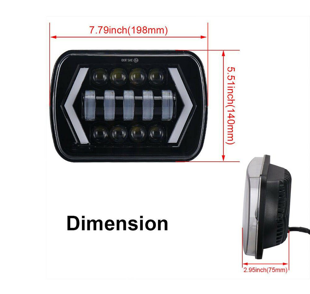 off Road Truck LED Work Driving Car Light 7 Inch Square LED Headlight Rectangle LED Driving Headiight High Low Beam with DRL