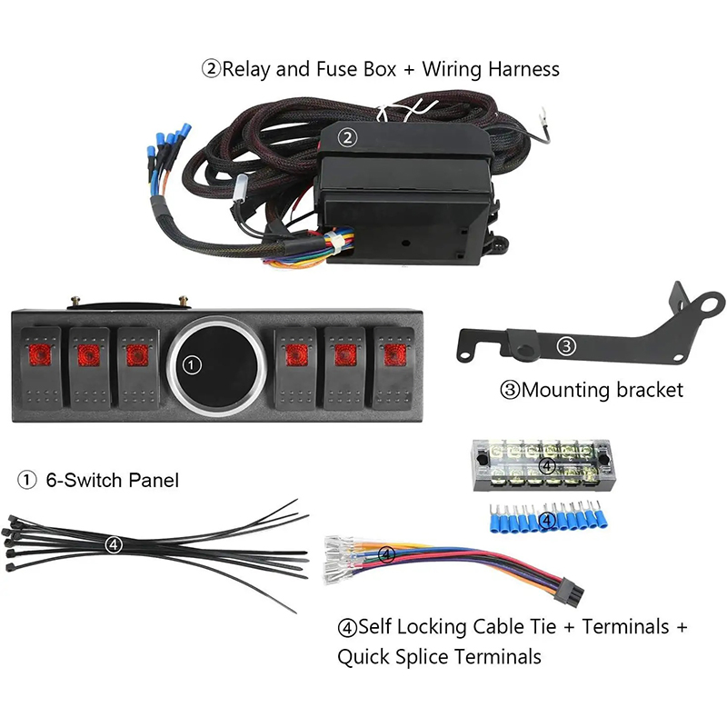 Offroad Wranger Control System Fuse Relay Box 6-Way Switch + Control Box for Jeep
