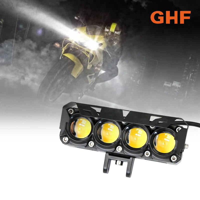 Double Color Yellow White Motorcycle Fog Light 4 LED Hi-Low Beam 12-80V for Motorbike &amp; Scooter