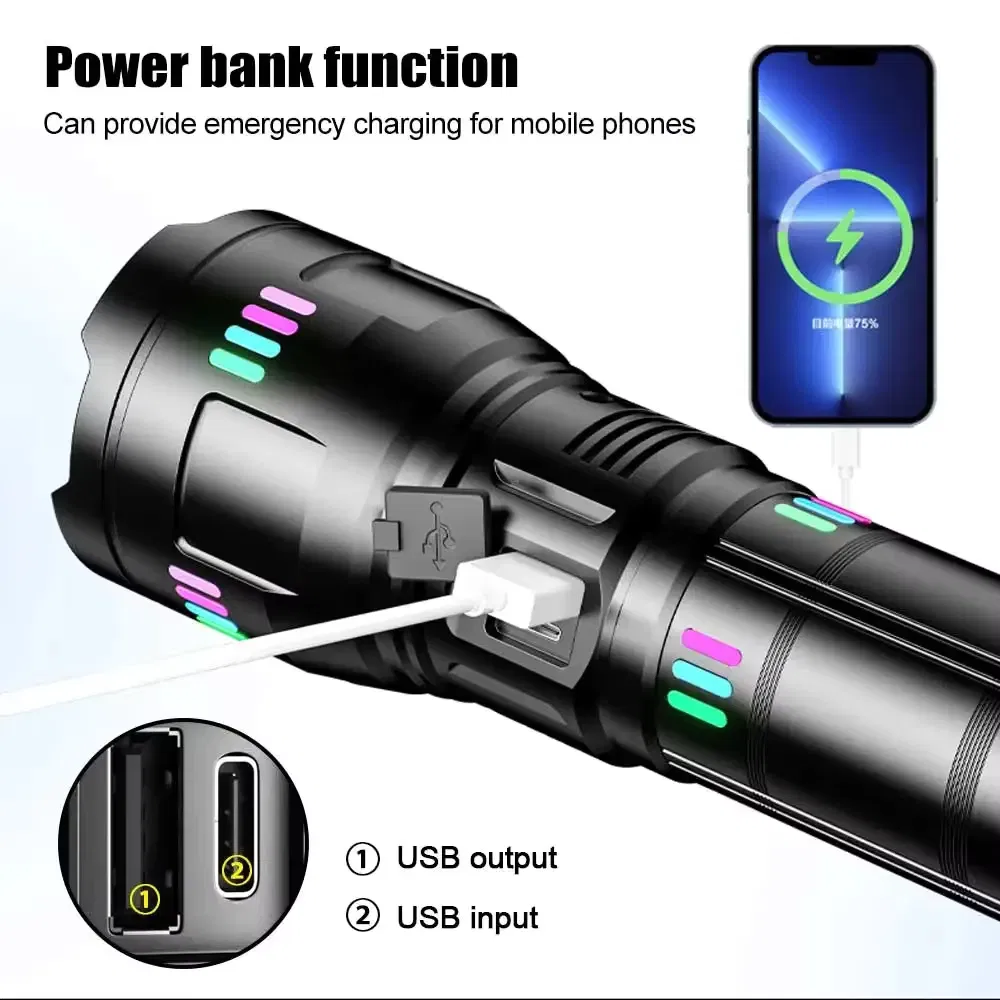 High Power 15000lm Rechargeable Aluminium White Laser LED Flashlight with Power Bank