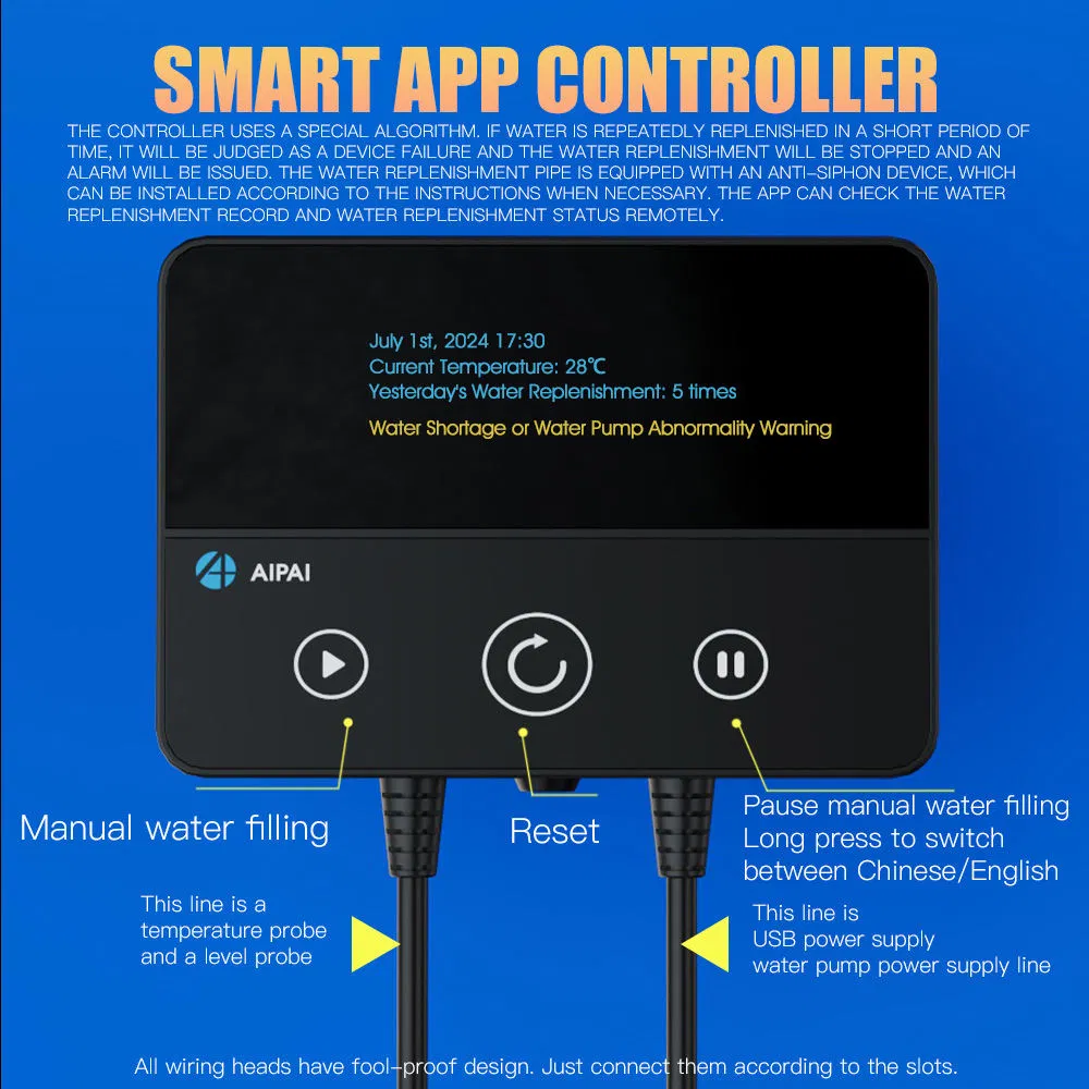 Smart ATO System Auto Top off for Aquarium APP-Controlled Fits Fish Tanks Freshwater &amp; Saltwater Tanks