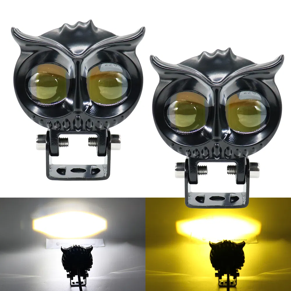 Owl Design Dual Color LED Motorcycle Fog Light Head Light Headlight LED Auxiliary Spot LED Lights for Motorcycle Luz PARA Moto