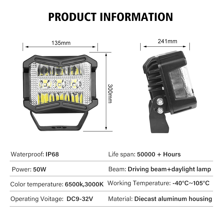 Bkr 3 Inch 50W Side Shooter Driving Assistance Fog Spotlight 4X4 Bumper Pickup 4WD off-Road Vehicle LED Work Light LED Running Light