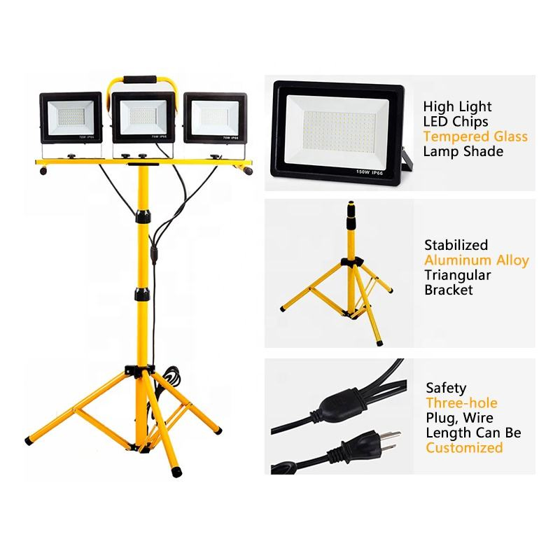 LED Work Light with Stand 2 Adjustable Head 100W for Construction Site