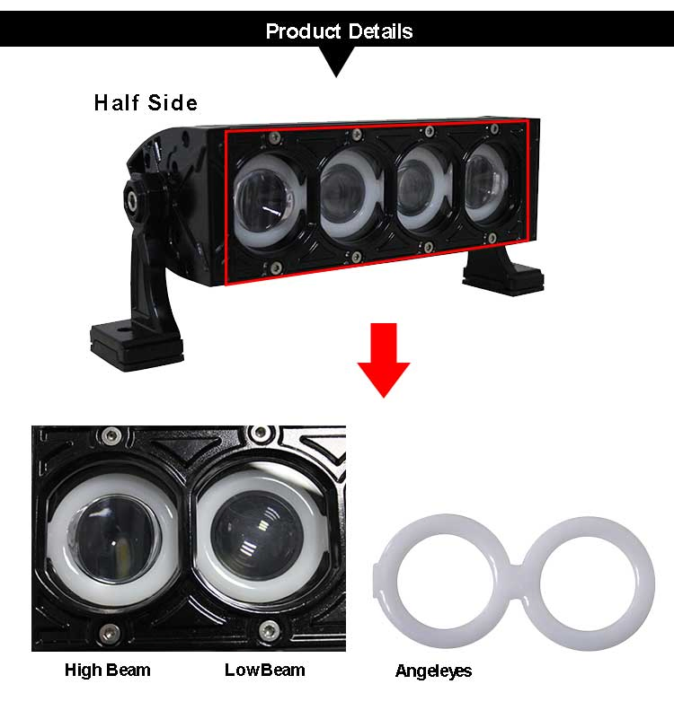 Better Quality 240W with Angle Eyes/Halo 8inch 16inch 24inch 32inch  39inch 46inch  for  4X4 Offroad Jeep Truck LED Light Bar