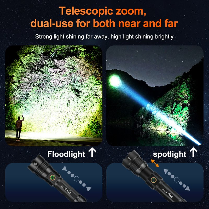 Helius Yd-01 1350lm 480m Long Range Powerful Lantern USB Rechargeable Zoomable Tactical LED Torch Flashlight