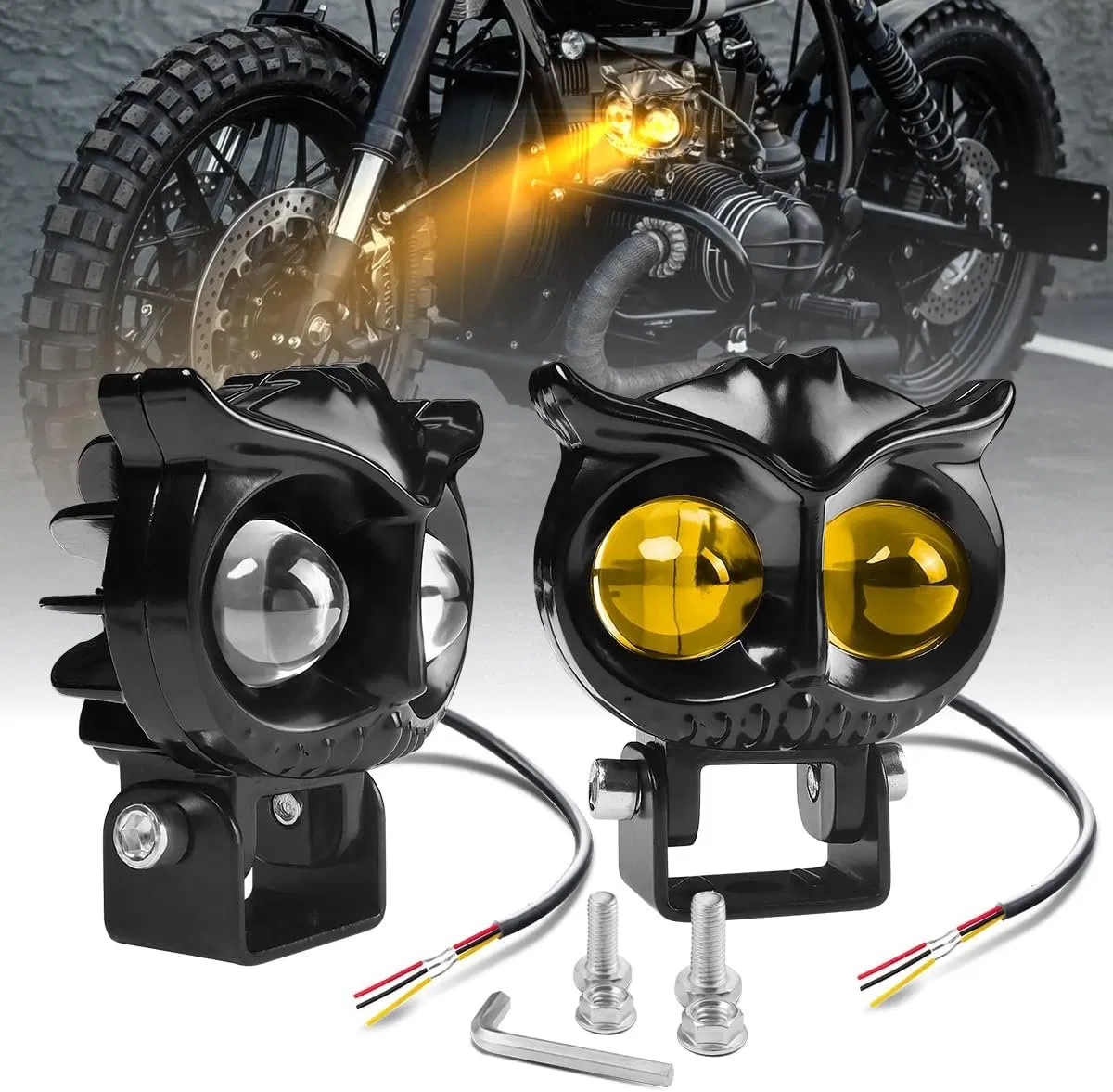 Motorcycles Yellow White Dual Beam LED Headlight High Brightness Owl Bicycle LED Spotlights