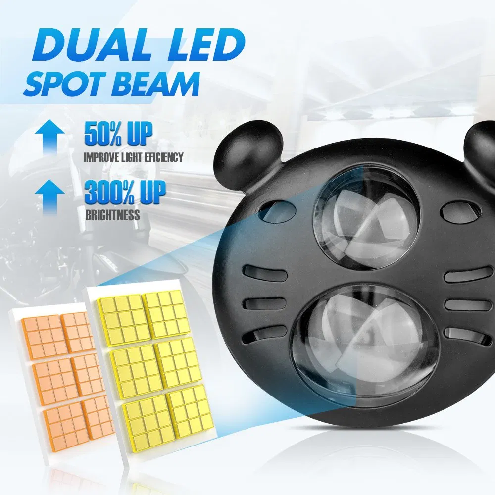 Bkr Motorcycle Spotlight LED Lens Headlamp Running Light High and Low Work Light Fog Light Bulb Car Truck Dirt Bike Aty