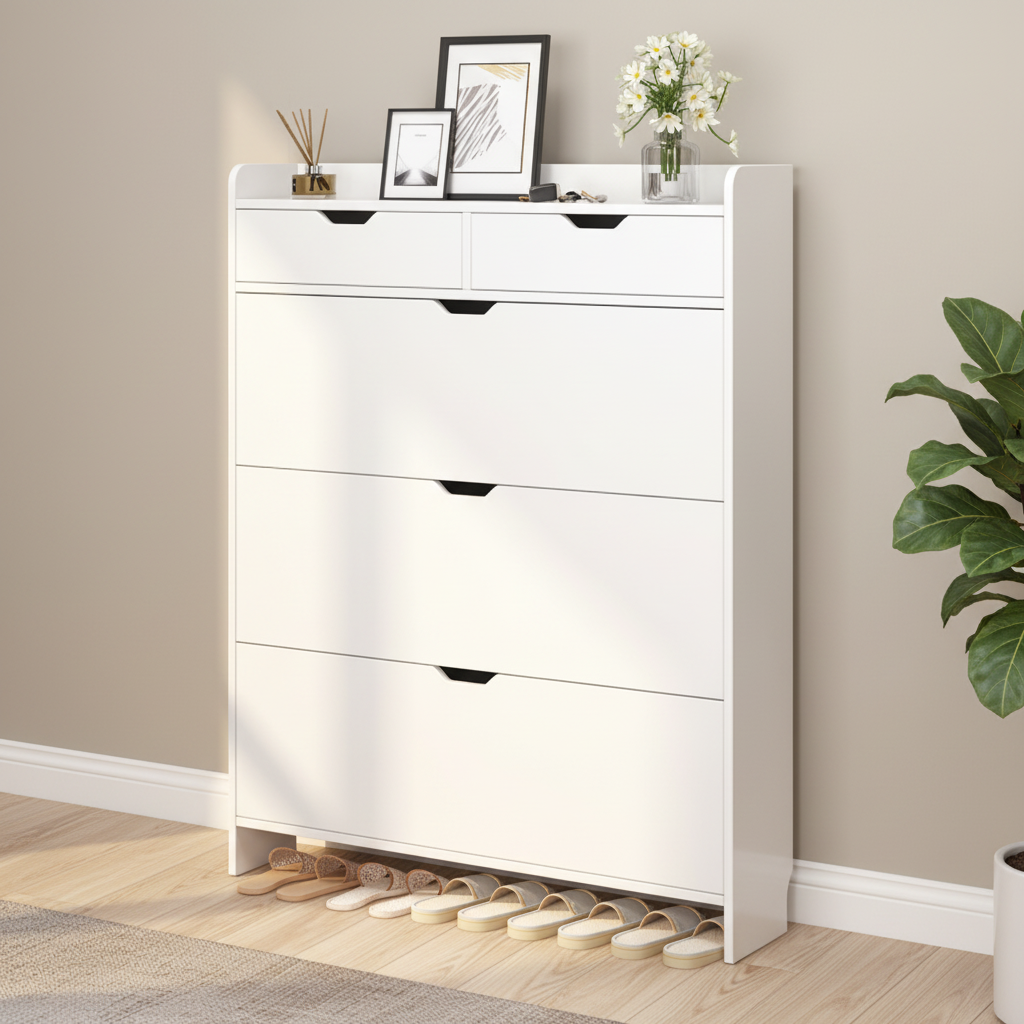 Modern Ultra Thin Shoe Cabinet Slim Entryway Shoe Storage Cupboard for Home Living Room Hotel Hallway
