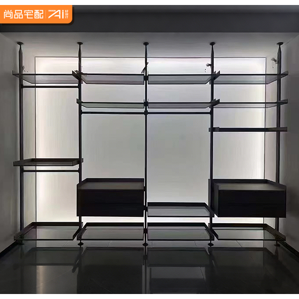 Luxury Contemporary Metal Glass Wardrobe with Backlit LED Strip Extendable Customizable Size and Material