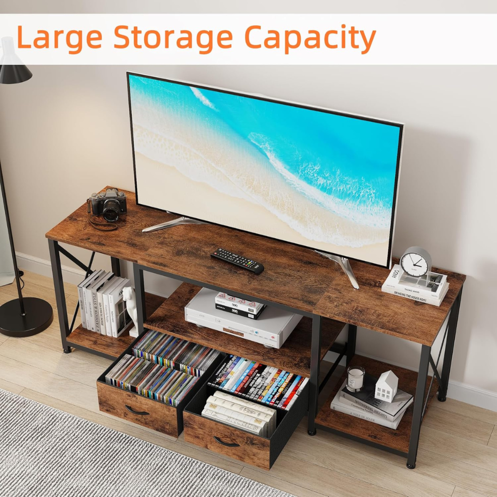 Modern TV Stand with 2 Storage Drawers Stylish Entertainment Unit with Heavy Load Capacity &amp; Ample Storage