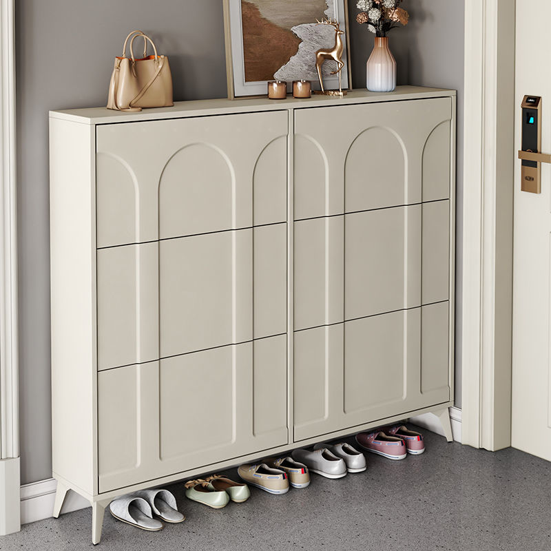 Ultra-Thin Flip-Top Shoe Cabinet Black Door American-Style Entryway Furniture for Narrow Entrance Hallway Exterior Shoe Rack