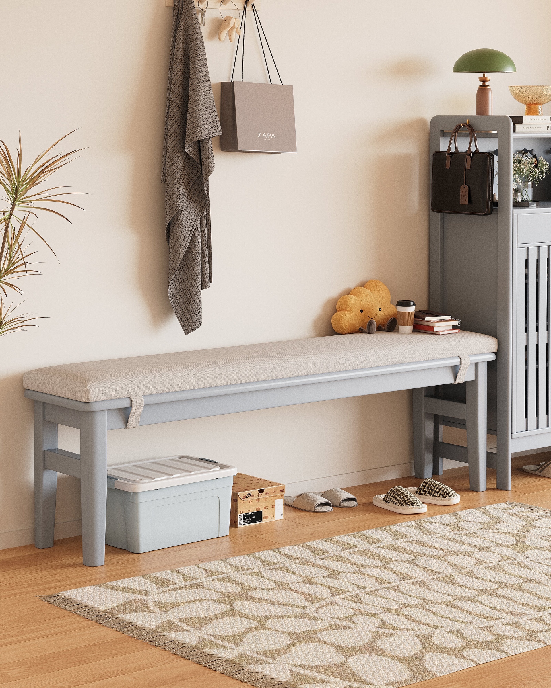 Minimalist Handmade Eco-Friendly Solid Wood Long Bench with Upholstered Seat Sturdy Wooden Entryway Bench for Home
