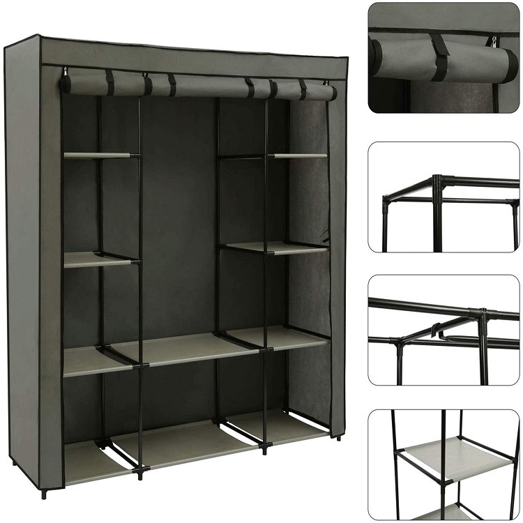 Best Sell Portable Adjustable Wardrobe Easy Assemble Clothes Cabinets With Non Woven Fabric Cover for Renting a House