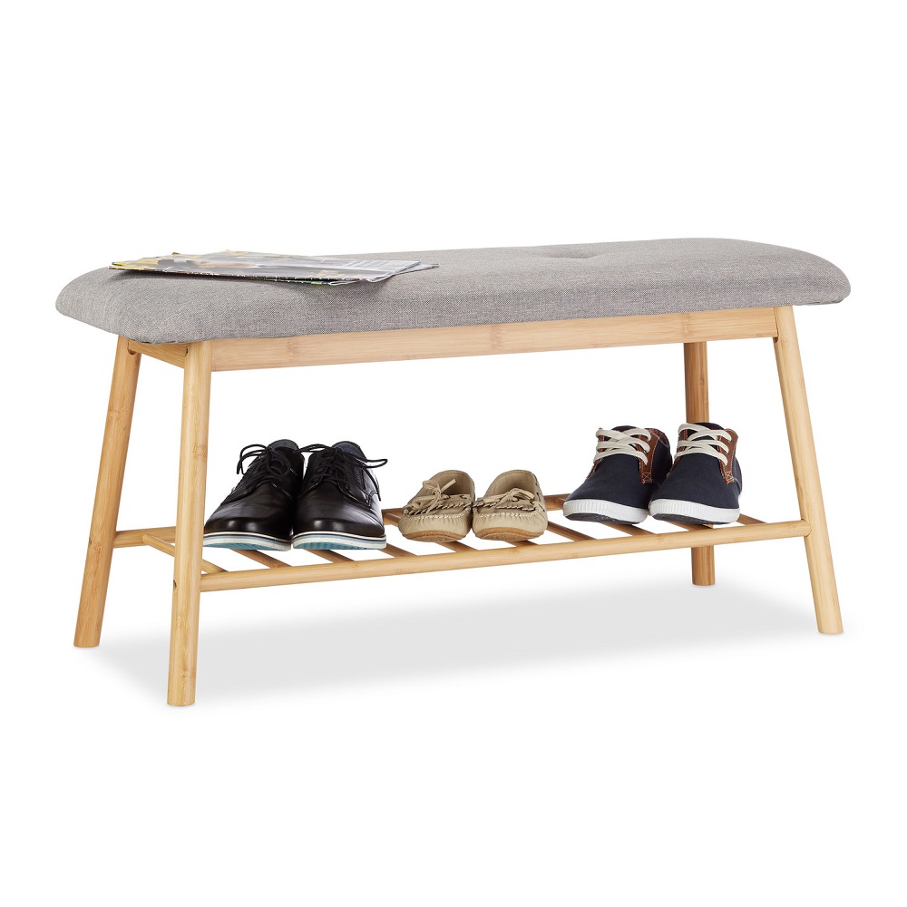 Modern Durable 3-Tier Bamboo Shoe Rack Bench with Storage Shelves for Living Room Entryway