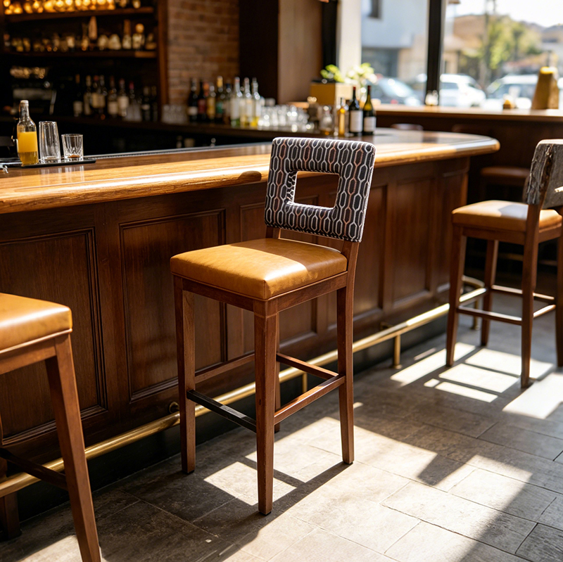 Modern Vintage Commercial Grade Restaurant Counter Height Chair Indoor Kitchen Furniture Hotel Leather Seat Bar Stool for Pub