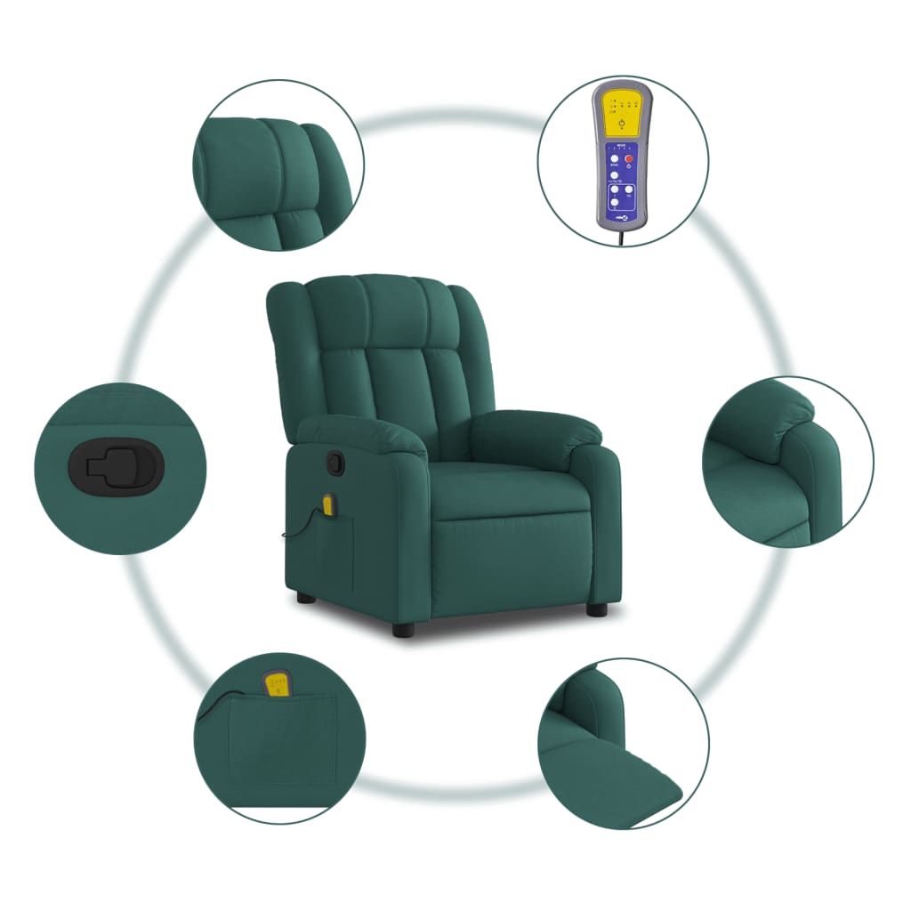 Dark Green Fabric Massage Recliner Chair Control Panel View