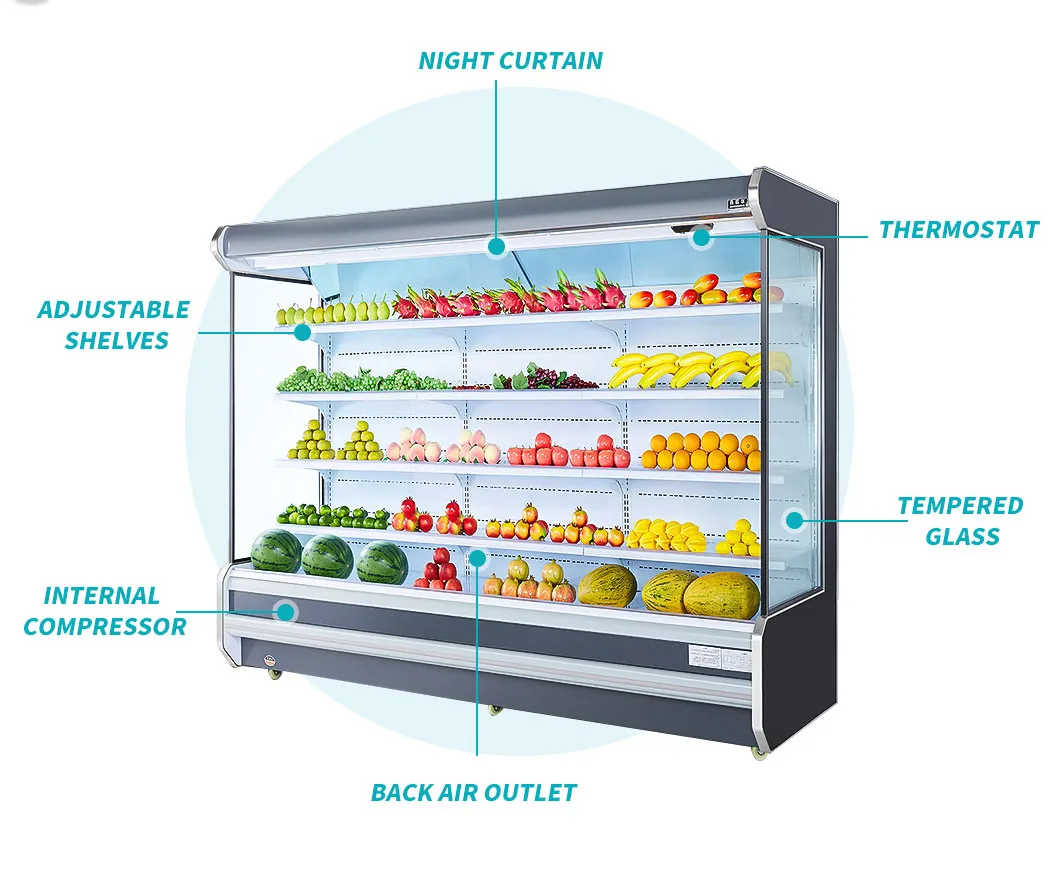 Fruit Storage Refrigerated Display Case Air-Cooled Cabinet Stainless-Steel Vertical Chilled