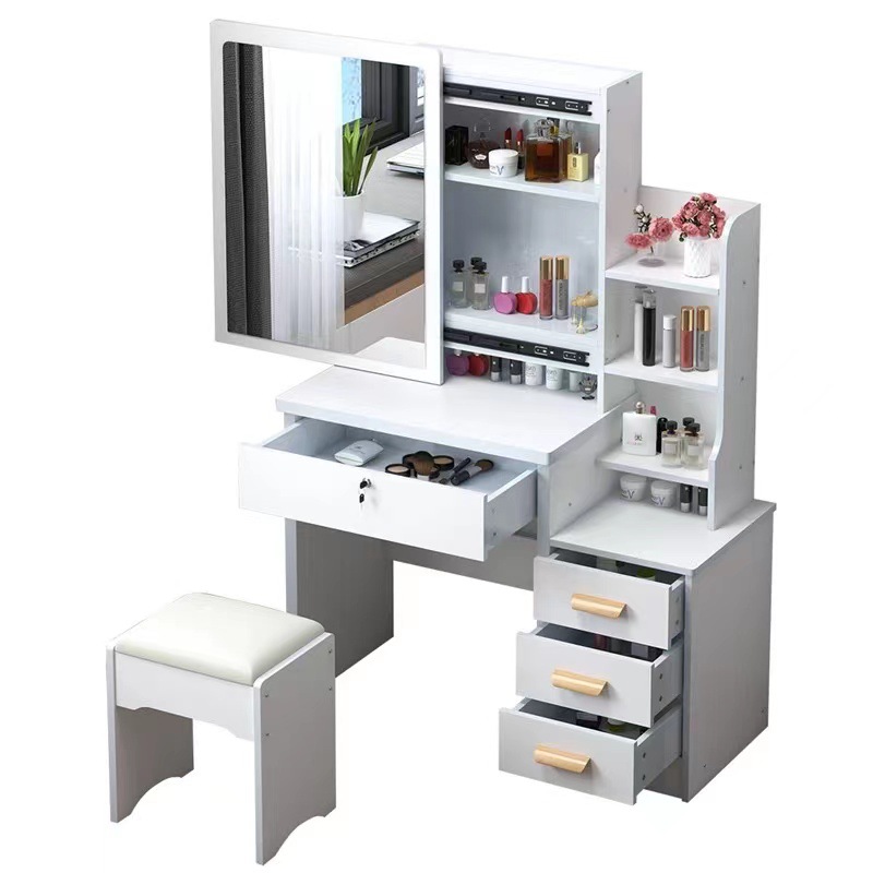 Modern Minimalist Makeup Vanity Compact Bedroom Dressing Table and Mirror Set for Bedrooms and Apartments