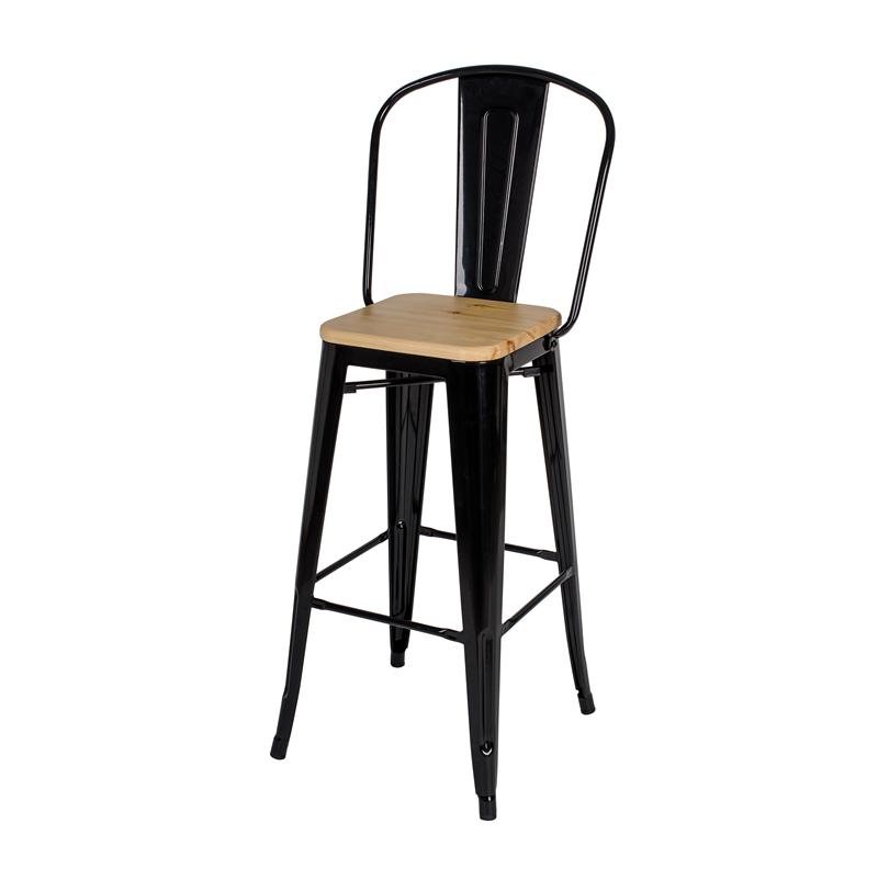Cheap Commercial Furniture Metal Counter Height Bar Stool with Backrest and Solid Wood Seat for Kitchen Bar