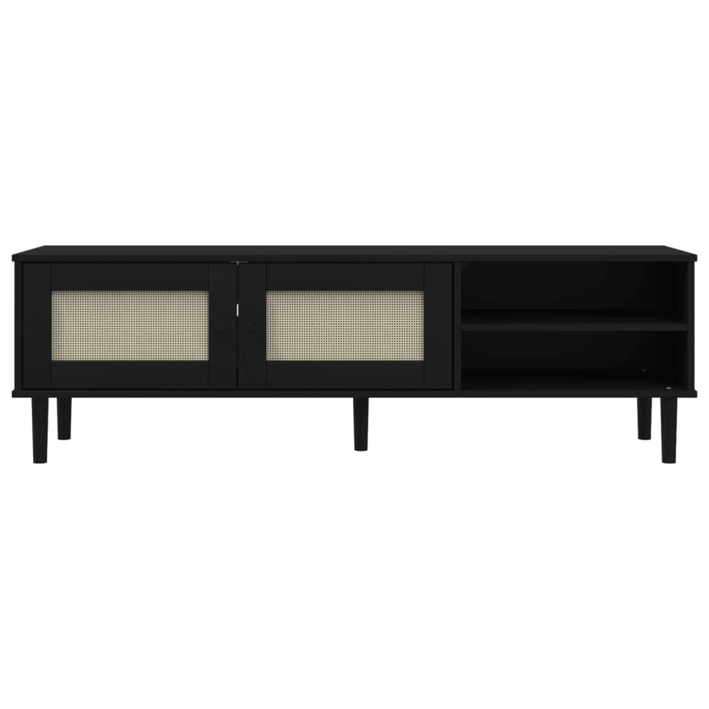 Senja Black Tv Stand 62.2 In X 15.7 In X 19.3 In Solid Wood Modern Storage Living Room Furniture