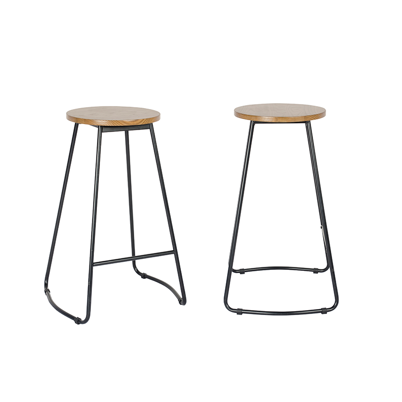 Modern Nordic Style Counter Height Bar Stools Metal Base Wooden Seater for Home Hotel Dining Outdoor Use