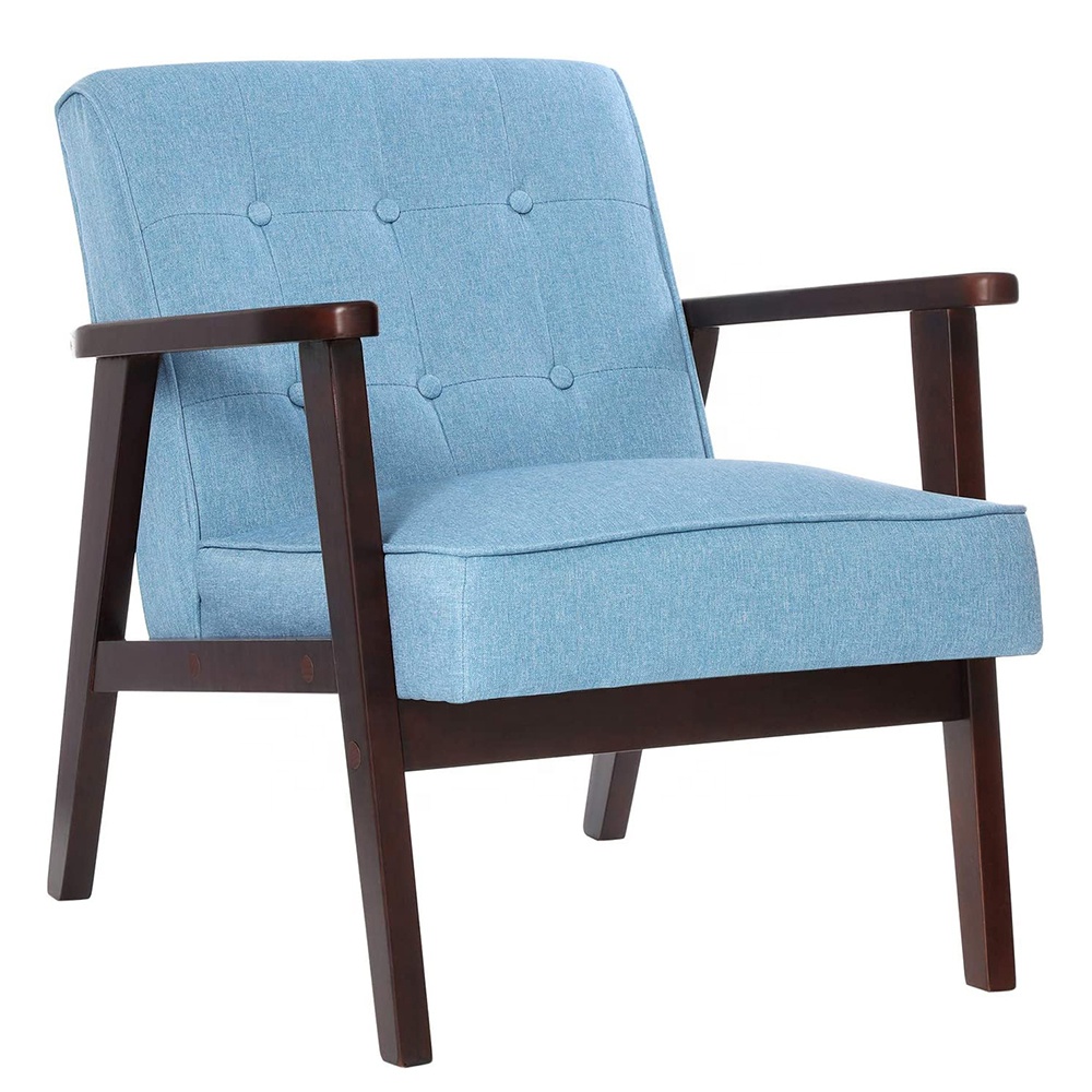 Modern Upholstered Accent Chair Comfy Armchair Tufted Button Linen Fabric Single Sofa Arm Chair Living Room Furniture