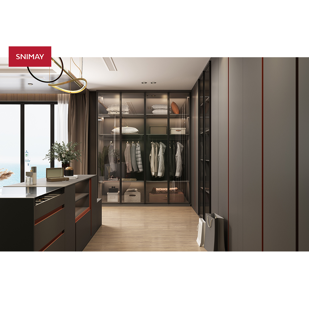 Snimay Factory Custom Make Bedroom Furniture New Design Modern Durable Combination Wooden Glass Door Swing Wardrobe Cabinet