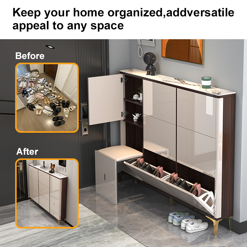 Wooden Luxury Ultra-thin Shoe Cabinet Home Entrance Living Room Furniture Organizer Shoe Rack Cabinet with Seat Chair