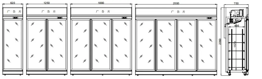 Top-Mounted Four-Door Refrigerated Display Cabinet Specifications