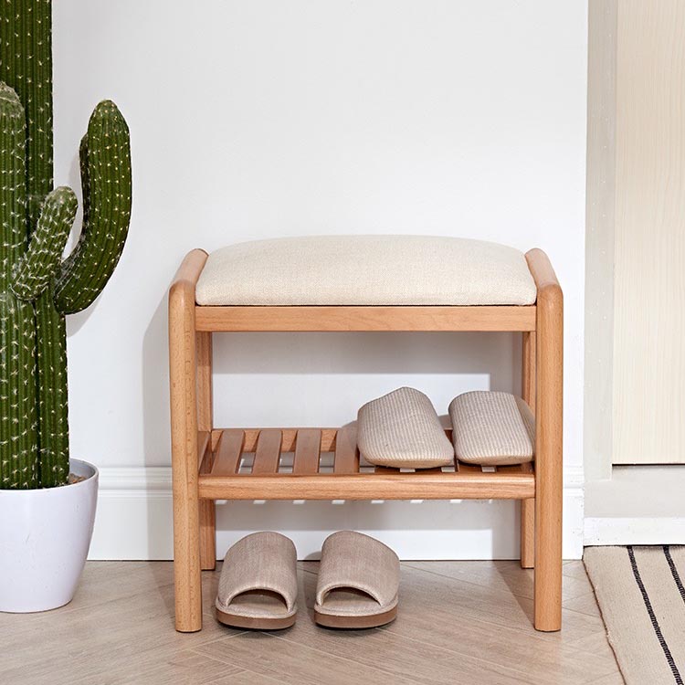 Entryway Bedroom Living Room Hallway Garage Shoe Rack Bench with Cushion Upholstered Padded Seat Storage Shelf Organizer