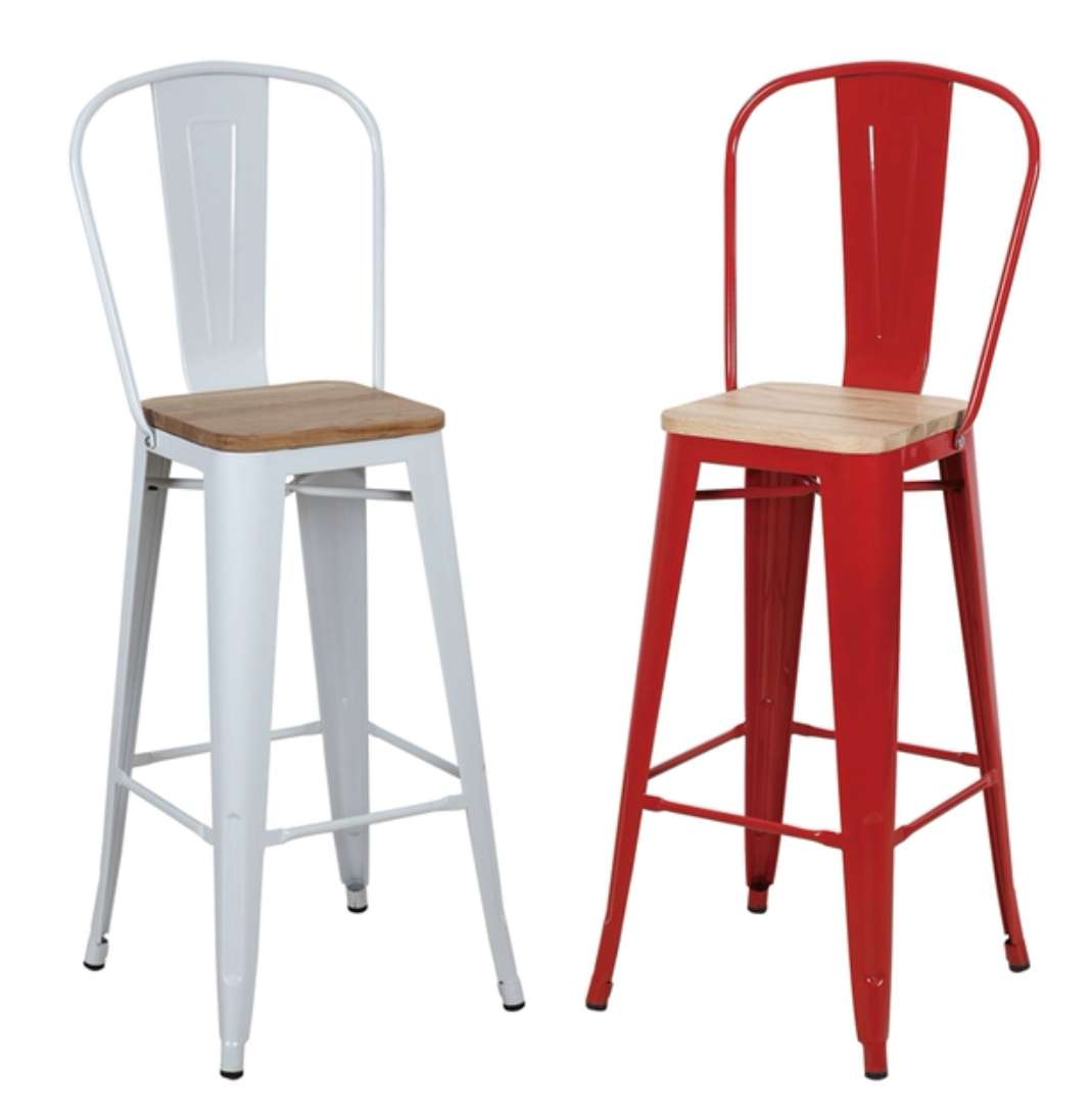 Cheap Commercial Furniture Metal Counter Height Bar Stool with Backrest and Solid Wood Seat for Kitchen Bar