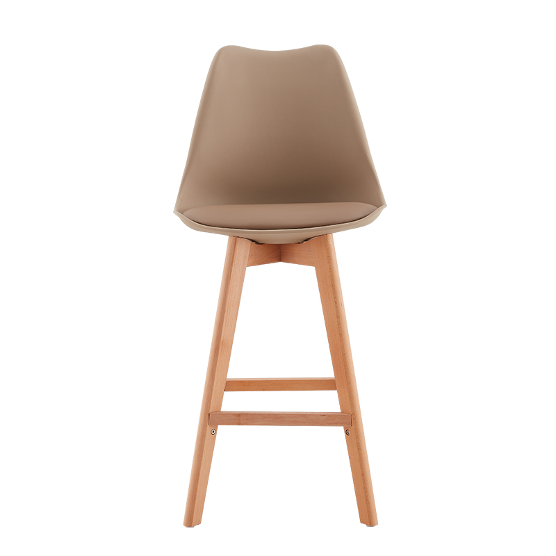 European-style Modern Commercial Counter Height Plastic Bar Chair Simple Backrest High Stool Durable Wooden Legs Soft Customized