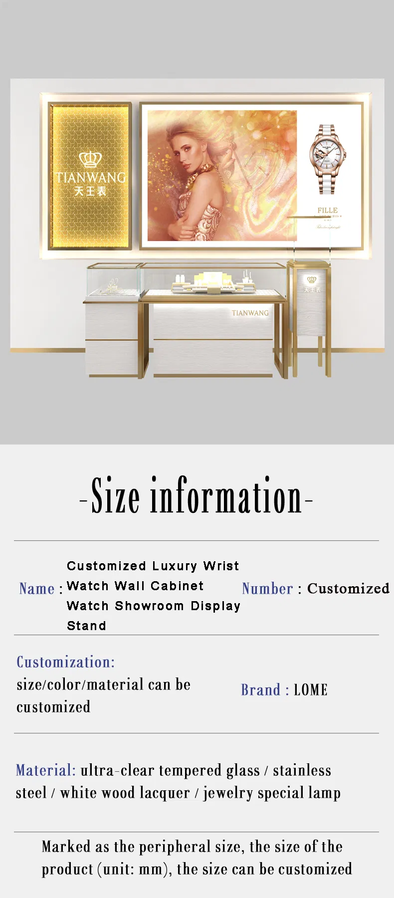 Customized Luxury Wrist Watch Wall Stand Watch Showroom Display Cabinet