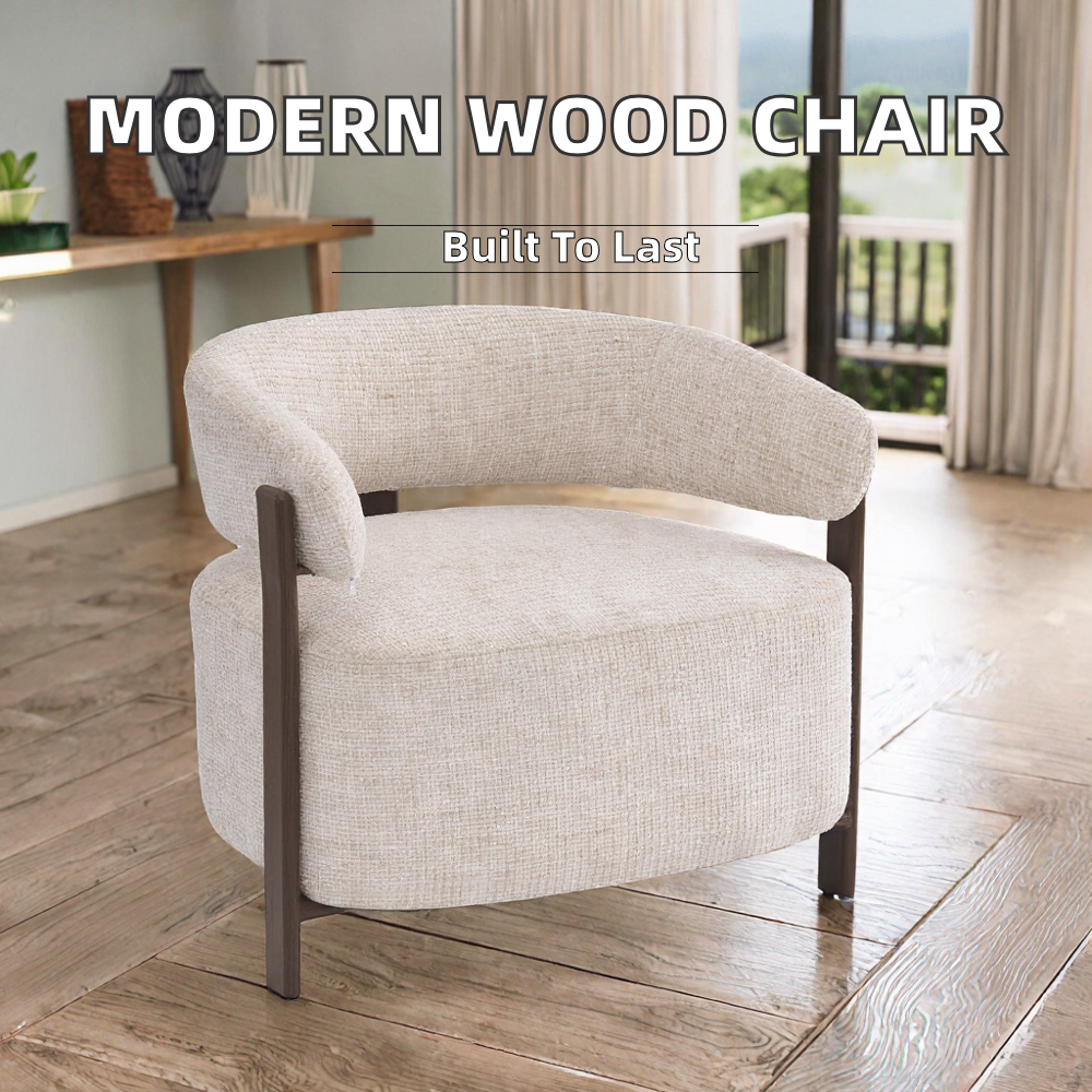 Modern One-Seater Square Accent Armchair Wooden Fabric Lounge Chair for Home Furniture or Hotel Appearances for Apartments
