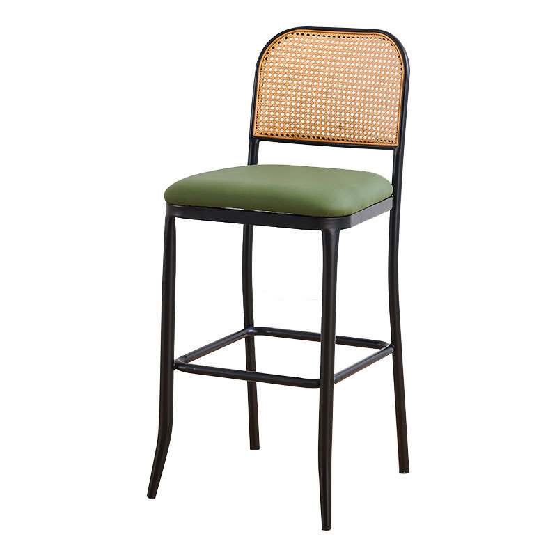 High-End Light Luxury Modern Steady Iron Frame Bar Counter Stools with Wicker Chair Back for Commercial Use