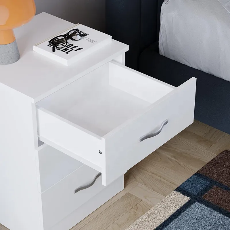 White Living Room End Table Bedroom Dresser Bedside Cabinet Wood Chest of 3 Drawers