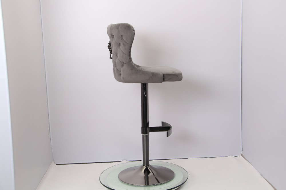 Modern Grey Velvet Bar Stool Adjustable Swivel Counter Height Stool for Kitchen Island & Bar