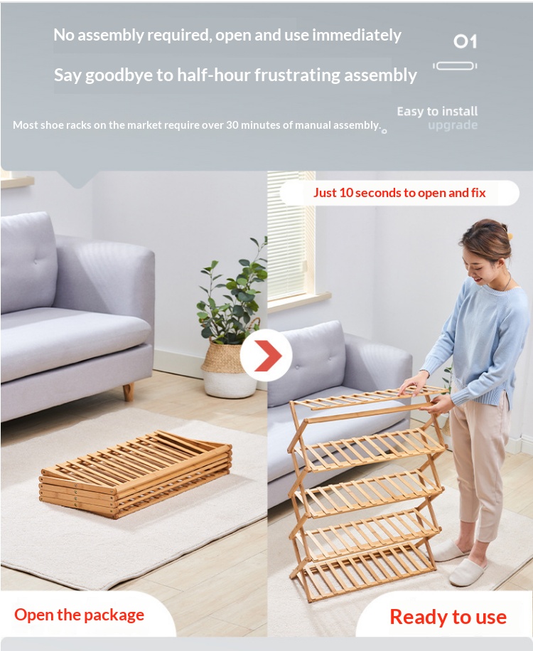 Modern Foldable Bamboo Shoe Storage Cabinet for Living Room-Eco-Friendly Space-Saving Durable No Installation Required
